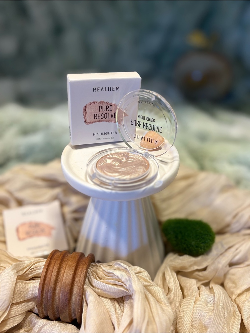 RealHer Pure Resolve Highlighter Champagne Rose Gold Glow Clean Beauty NIB 0.14o